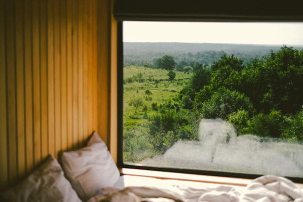 Cozy room with a beautiful view outside the window.