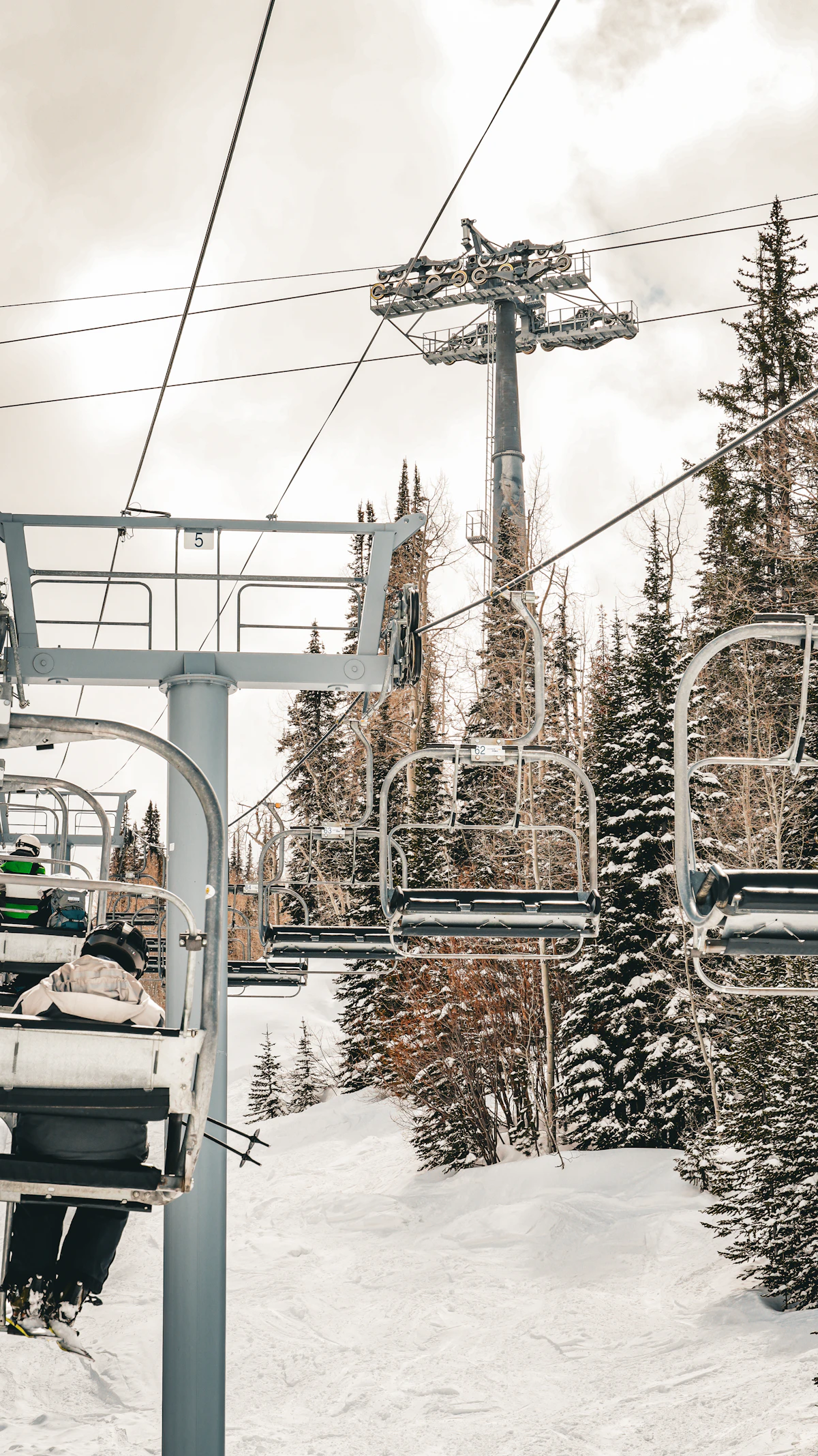 Chairlifts in snow at a Colorado ski resort