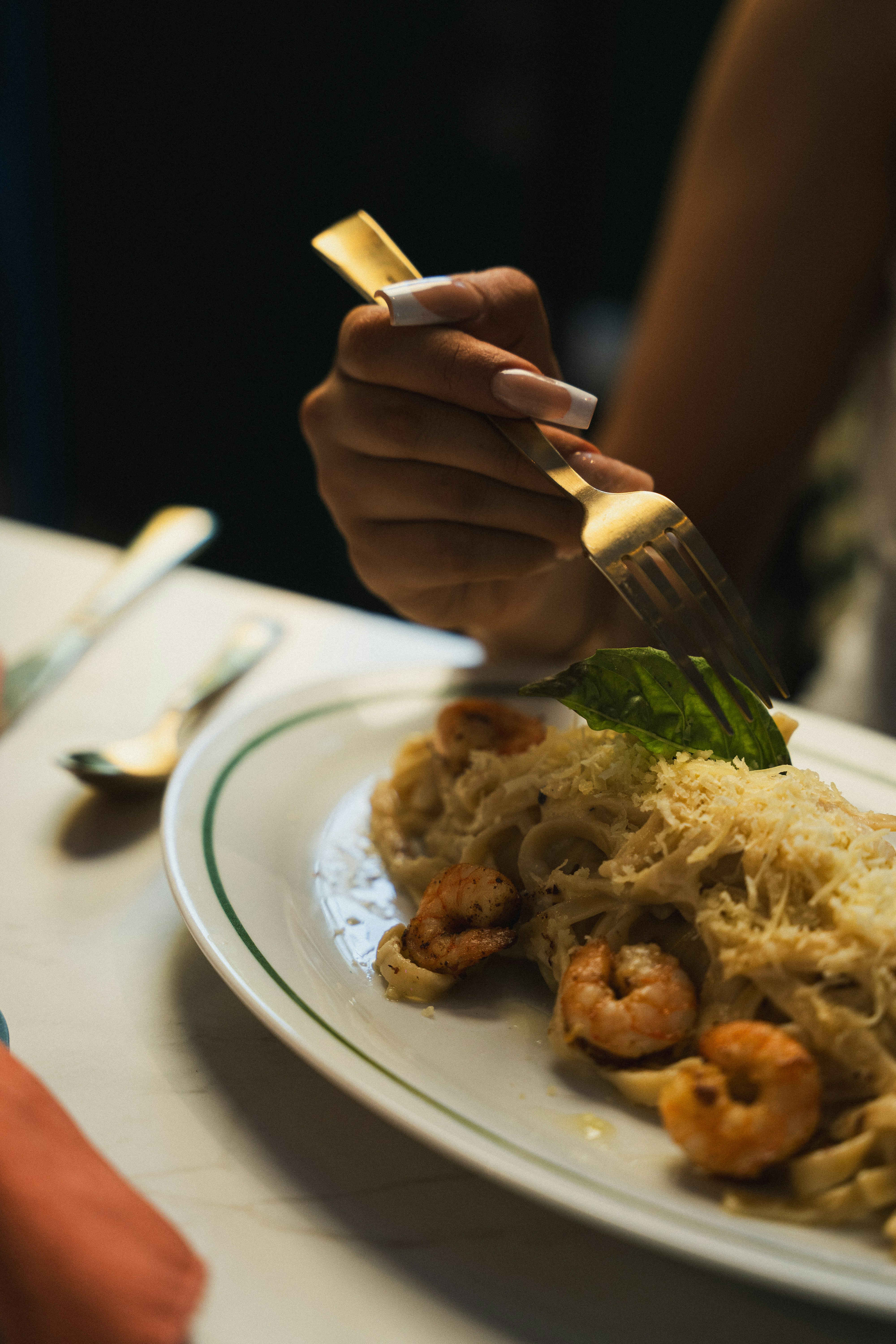 A bowl of fresh pasta with shrimp