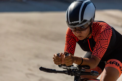 Cyclist racing on a bike