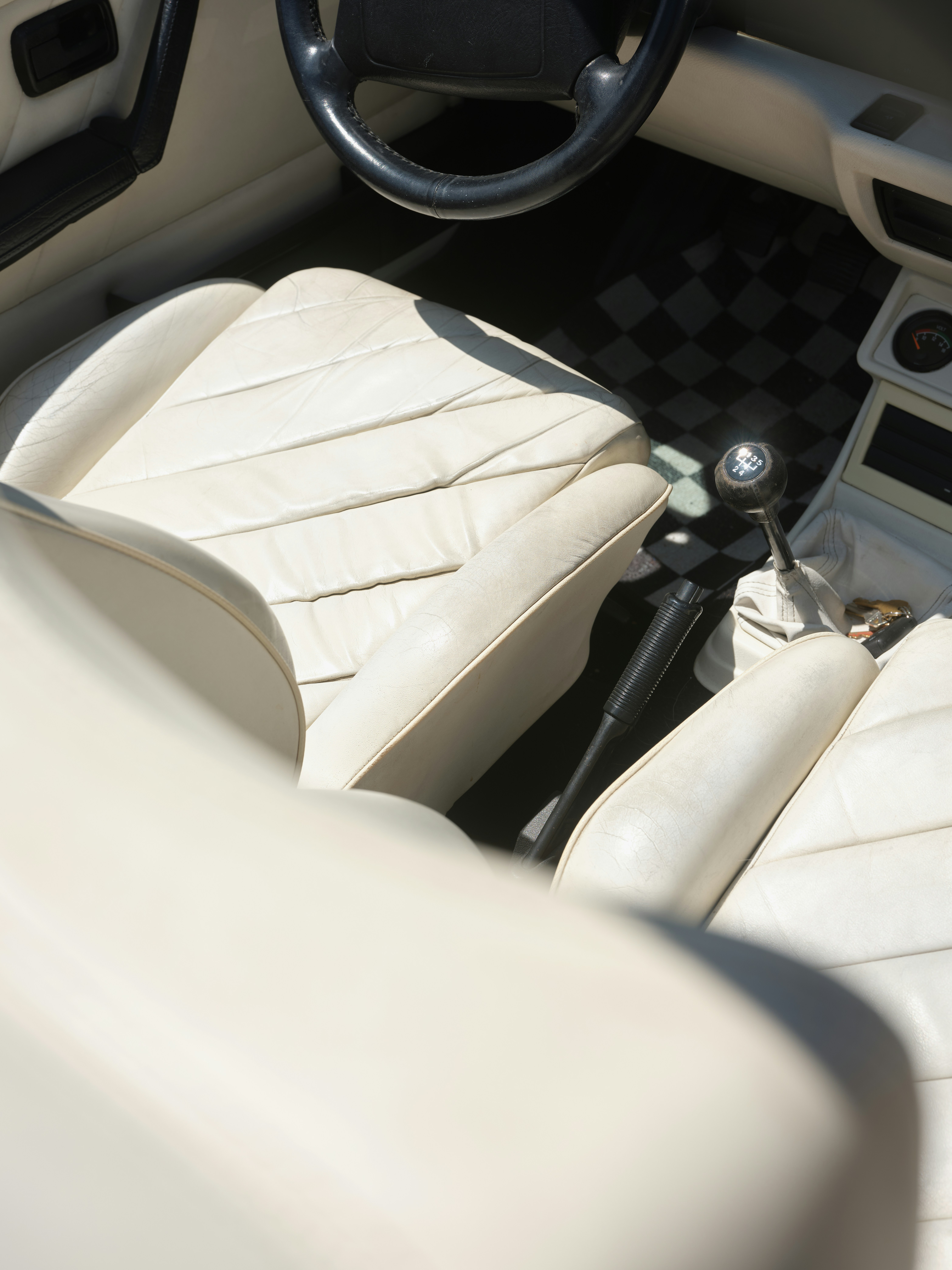 Interior view of a classic convertible car