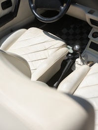 Interior view of a classic convertible car.