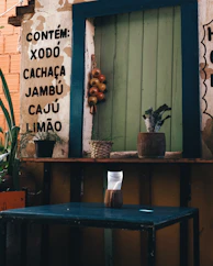 A small brazilian bar with table and ingredients.
