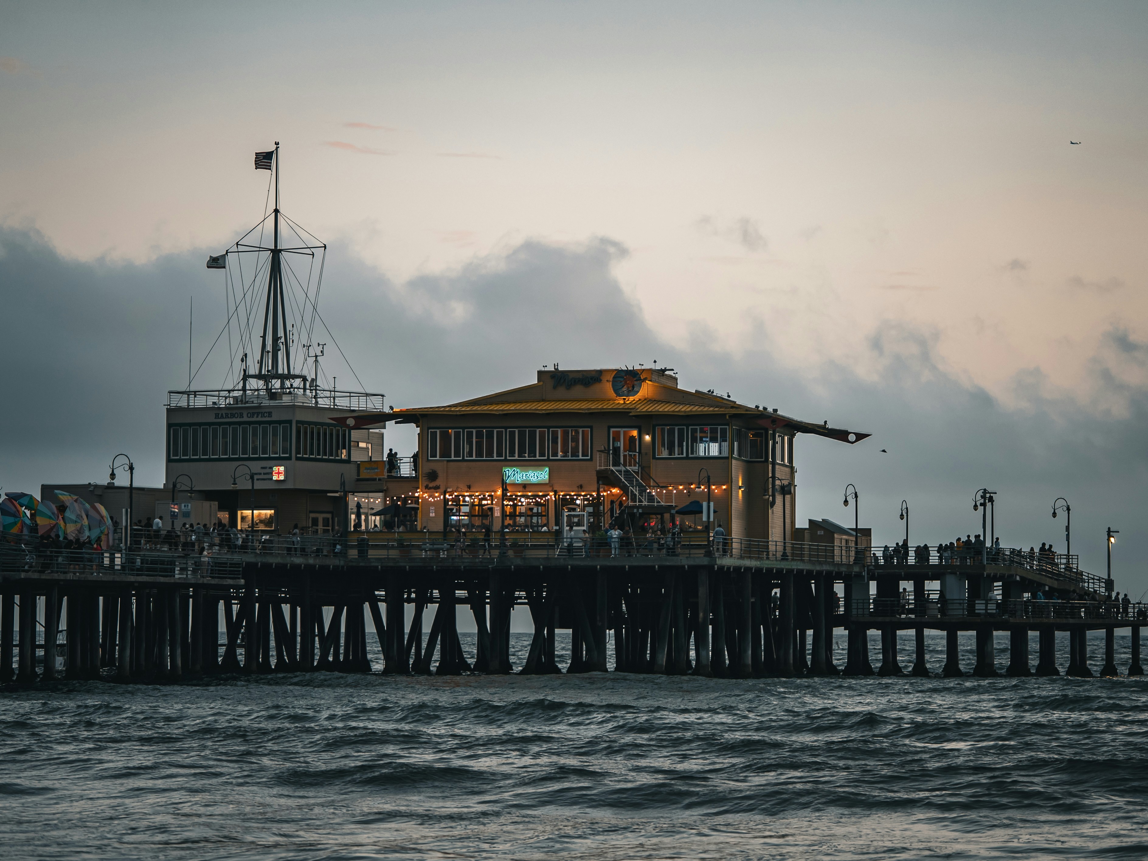 Santa monica pier at dusk.
