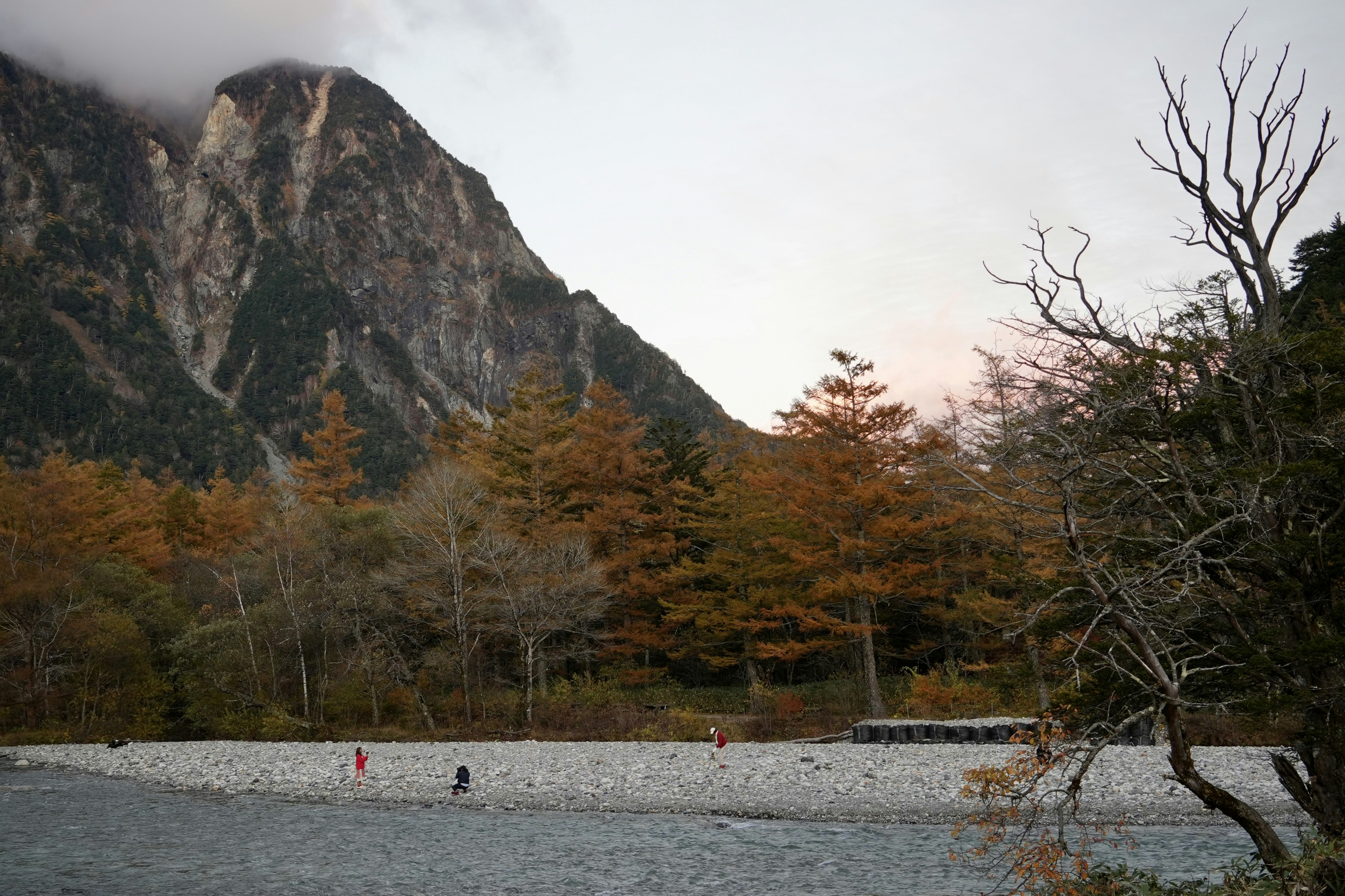 Autumn colors surround a mountain landscape.