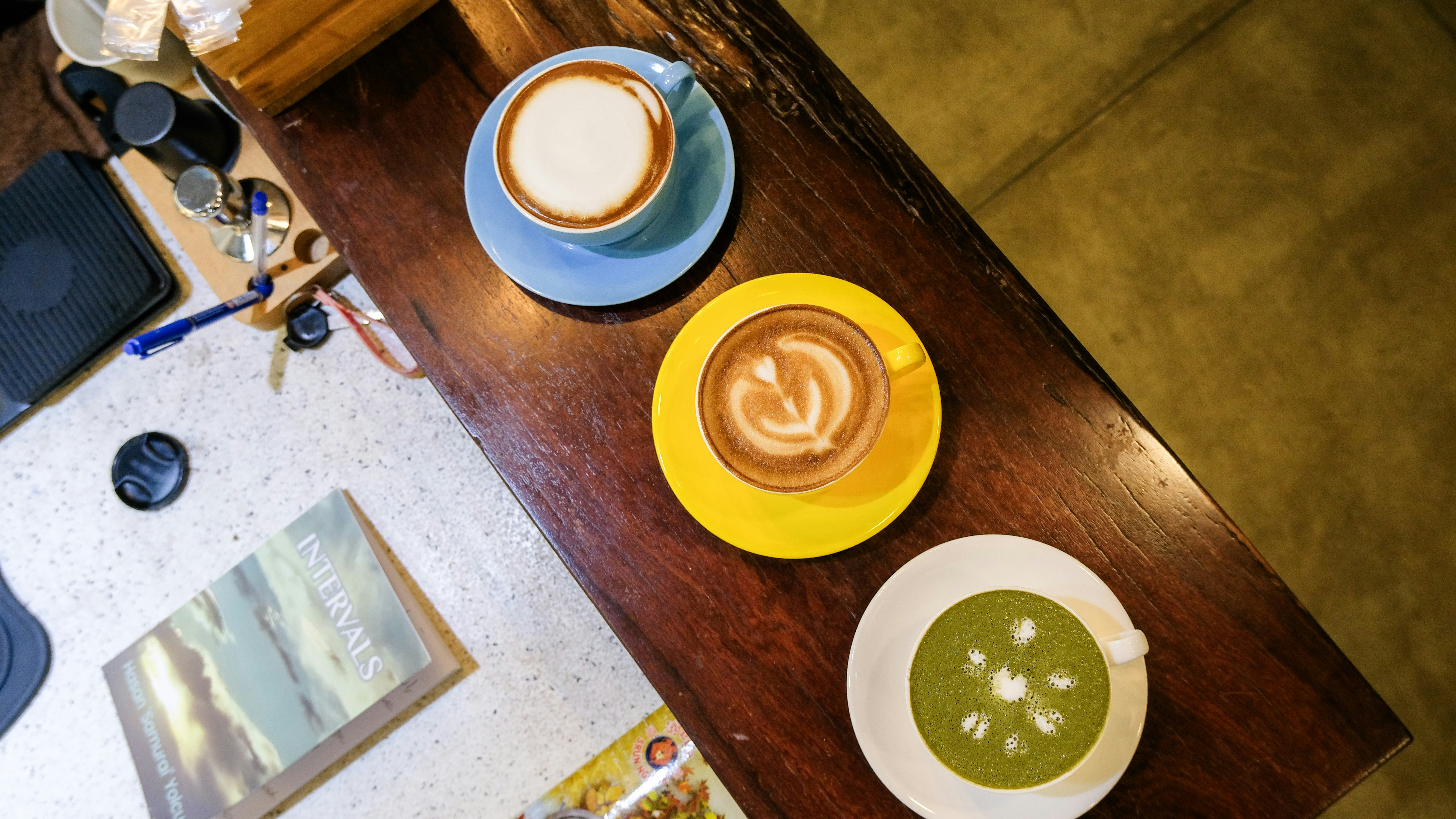 Restaurant branding materials with consistent color scheme