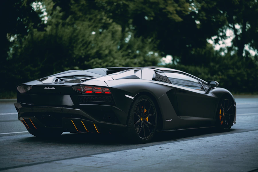 Black Lamborghini on the road
