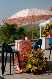 A beautifully decorated outdoor event with colorful decor.
