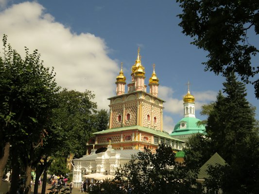 The gold-domed gate church inside the Lavra — Sergiev Posad, Russia