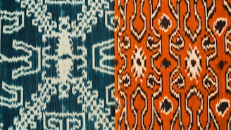 Two pieces of patterned fabric in complementary colors.