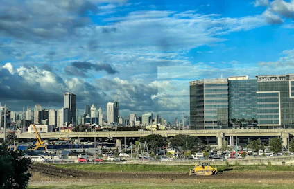 City skyline with a cloudy sky