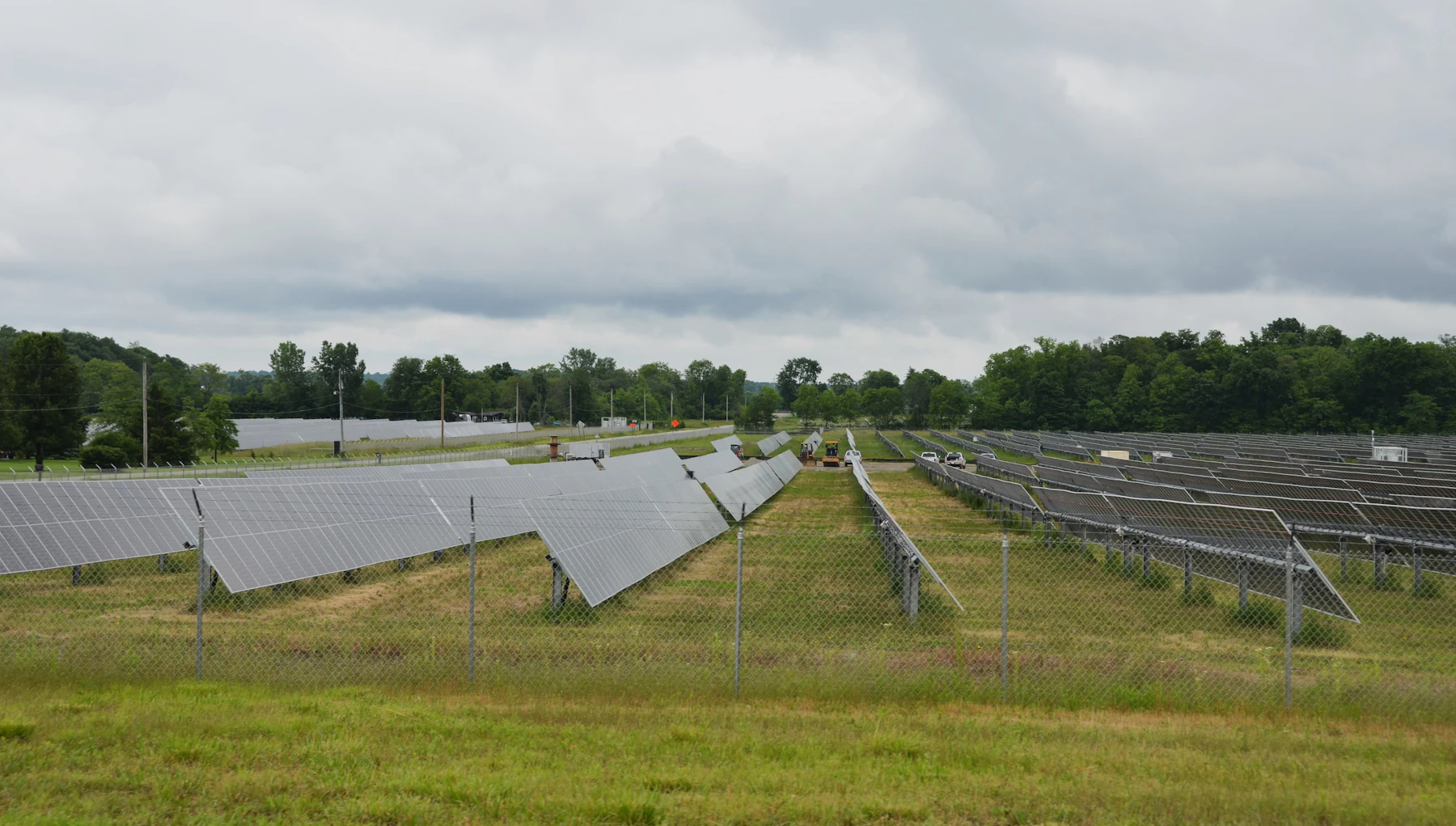 Utility scale solar panels in a field