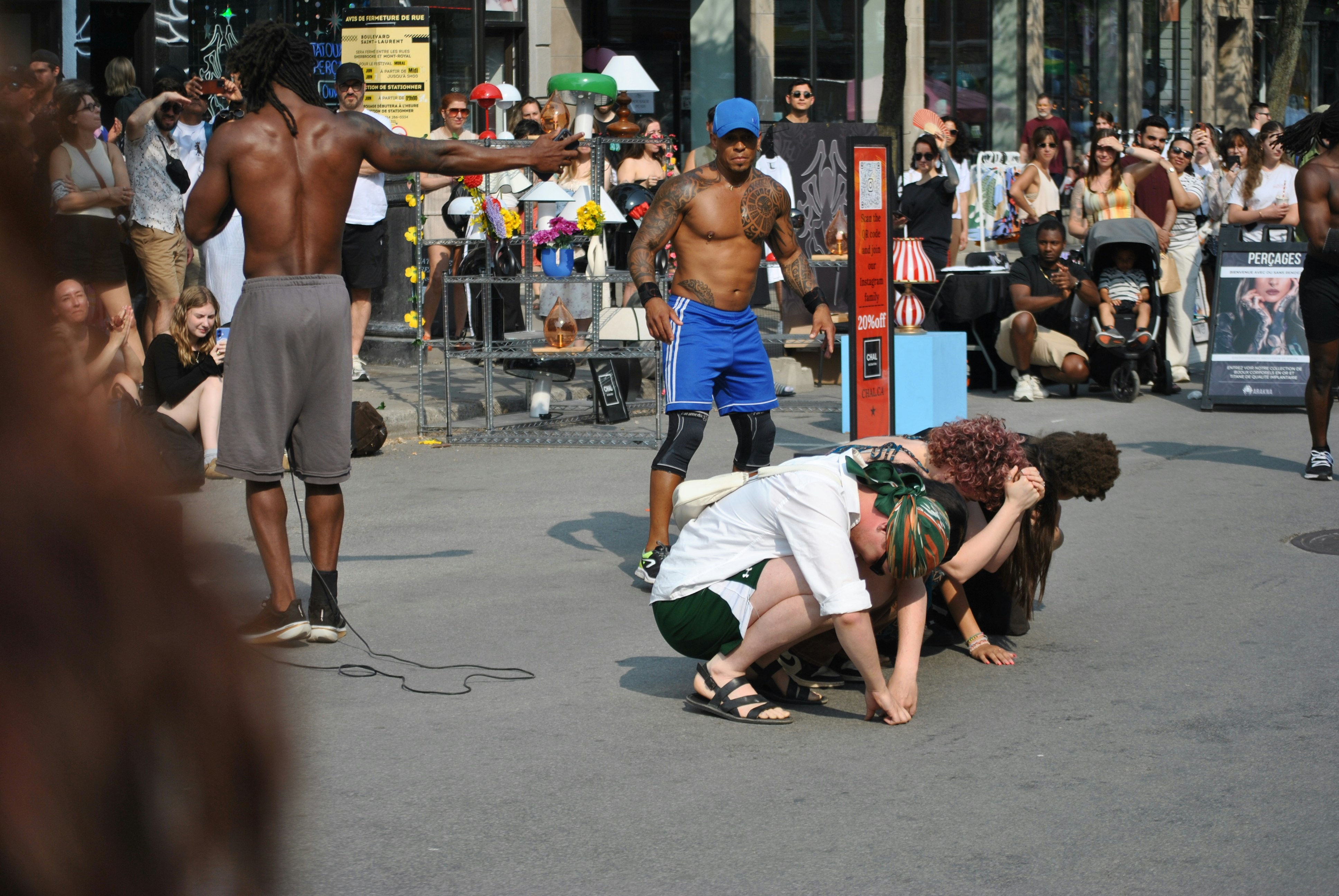 Street performers entertaining a crowd