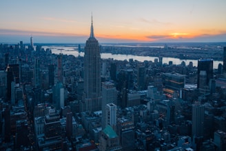The empire state building dominates new york's skyline.