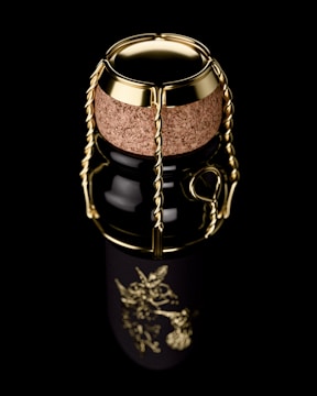 A detailed view of a sparkling wine bottle.