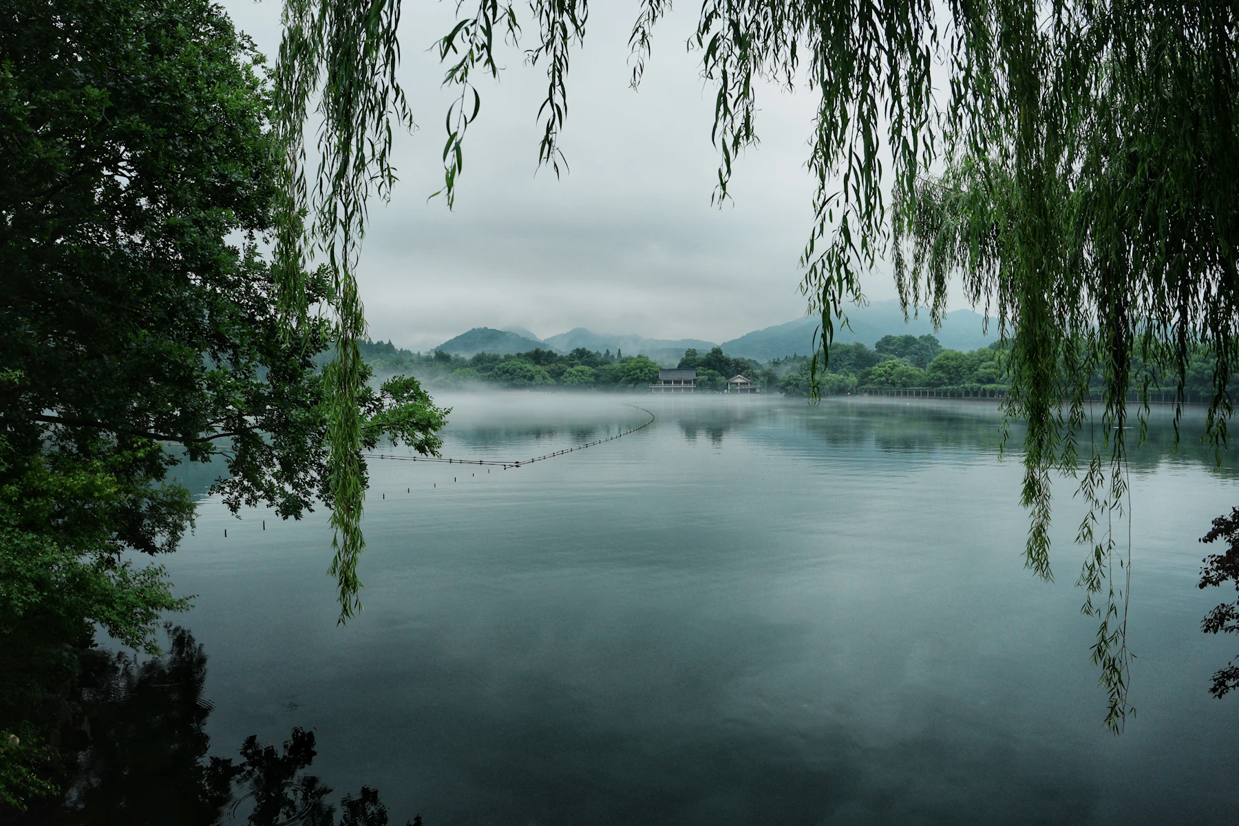 Mist over a tranquil lake