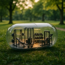 A gym is contained within a giant capsule.