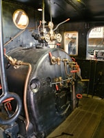 Inside a steam engine's operating compartment.