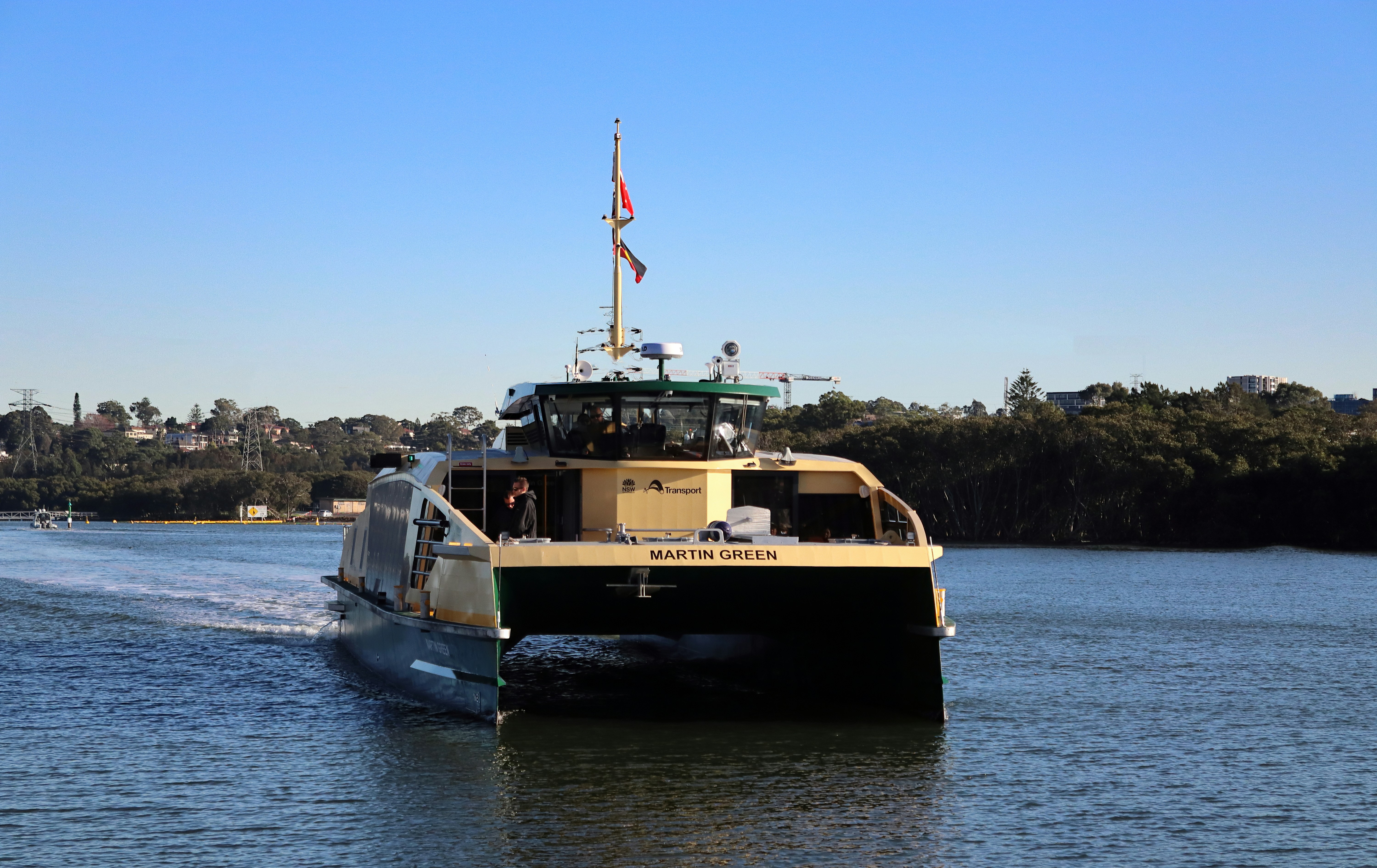 A ferry is sailing through the water.