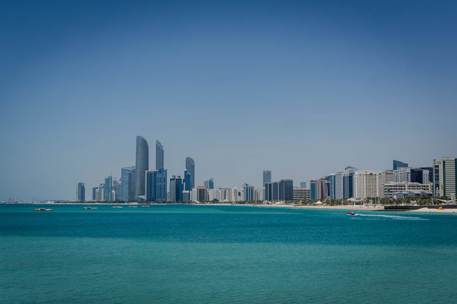 Abu Dhabi skyline by the water