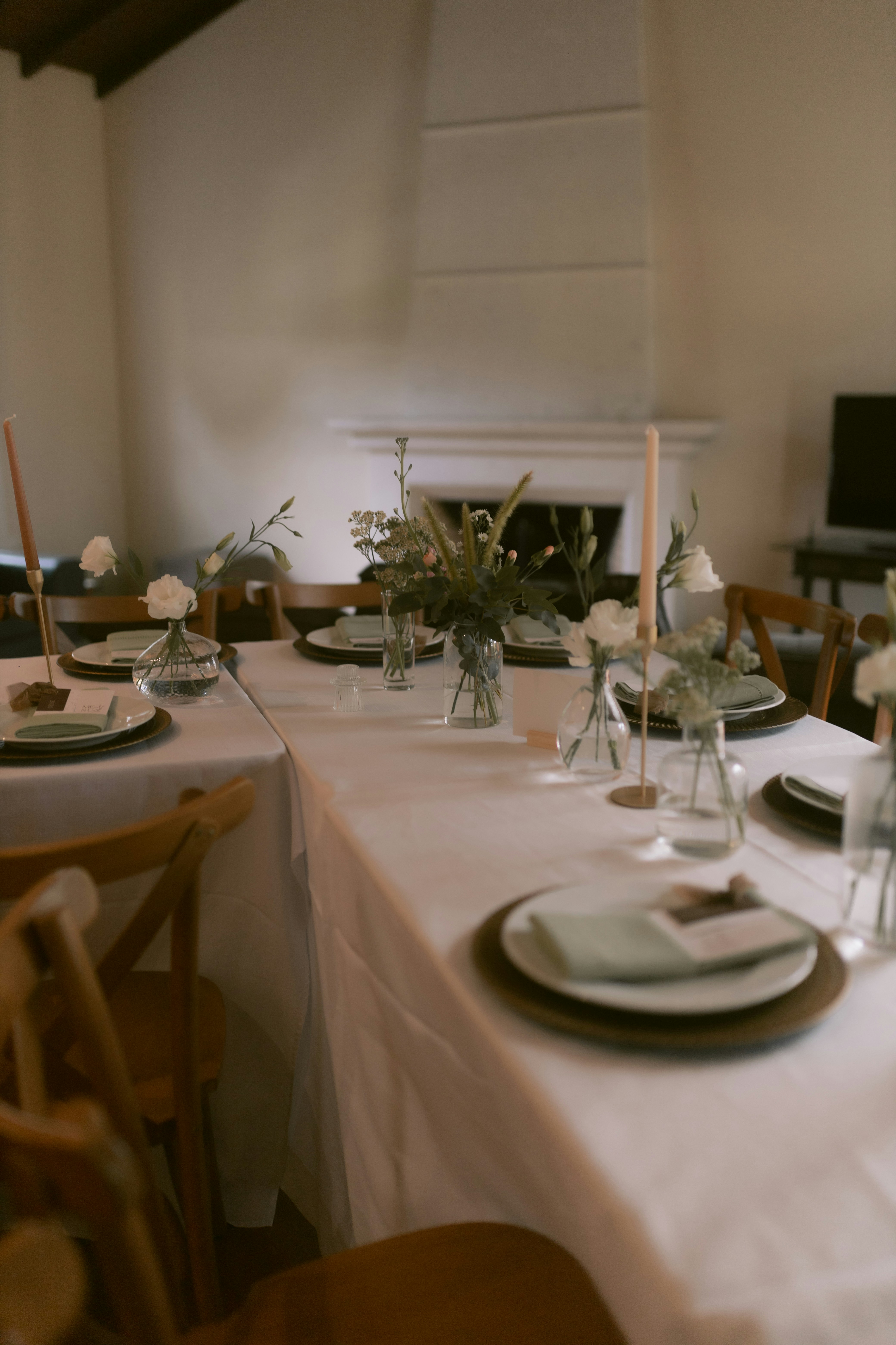 A table is set for a formal dinner.