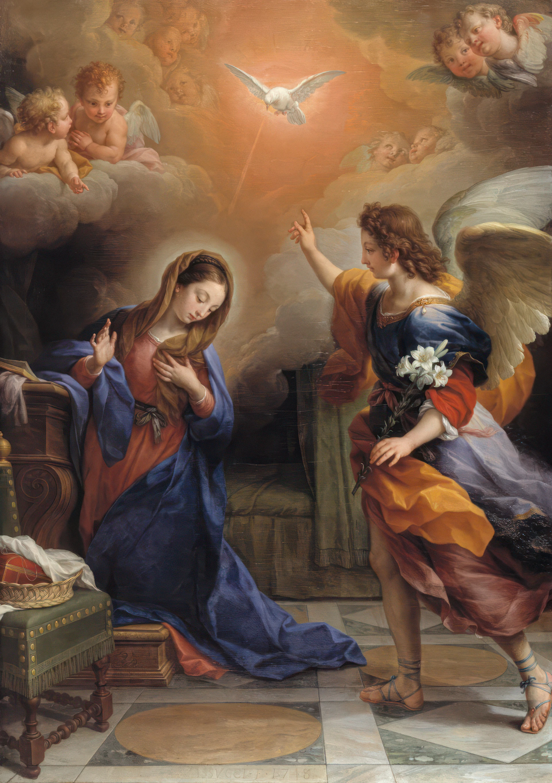 Angel gabriel announces to mary in a heavenly scene