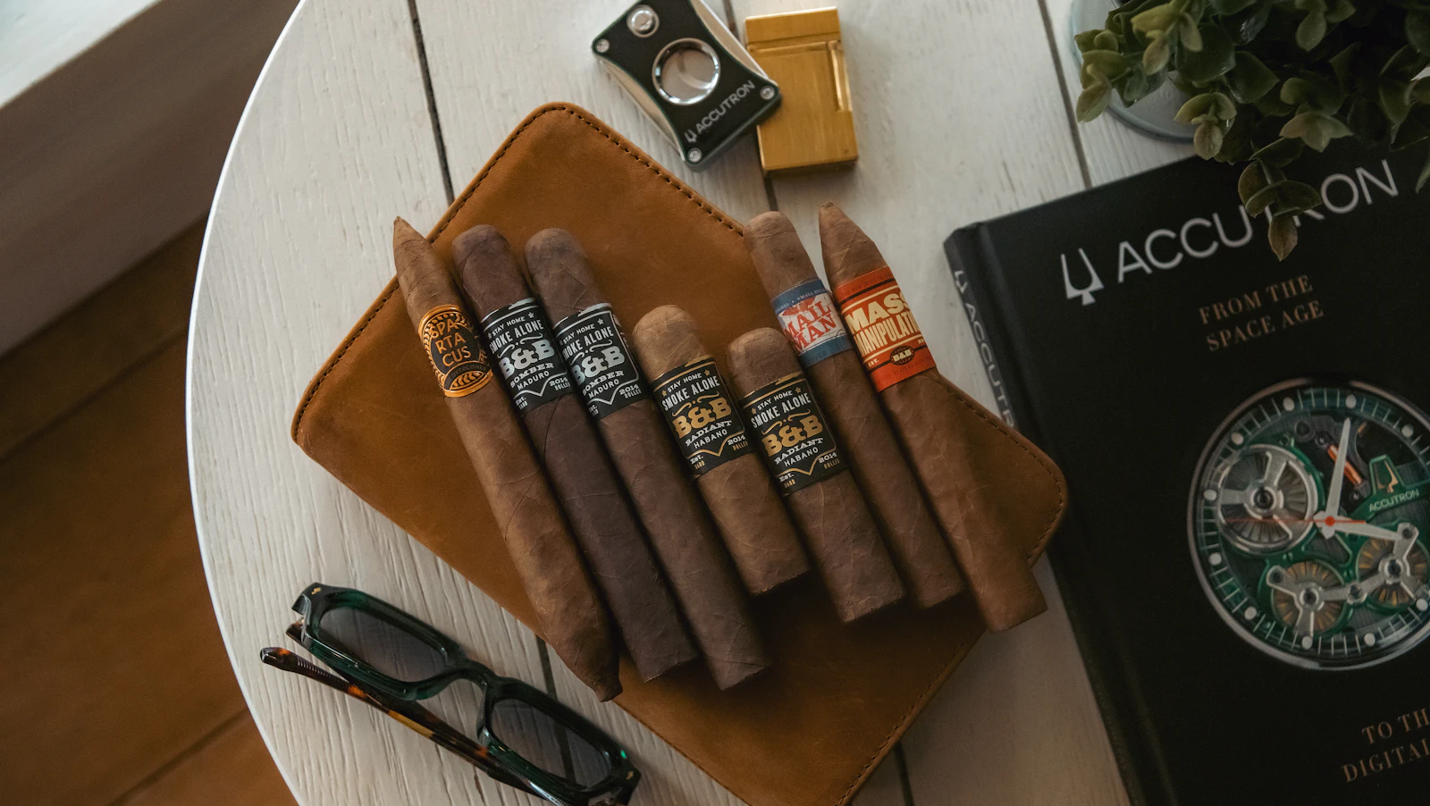 Cigars and refined accessories arranged for a collector