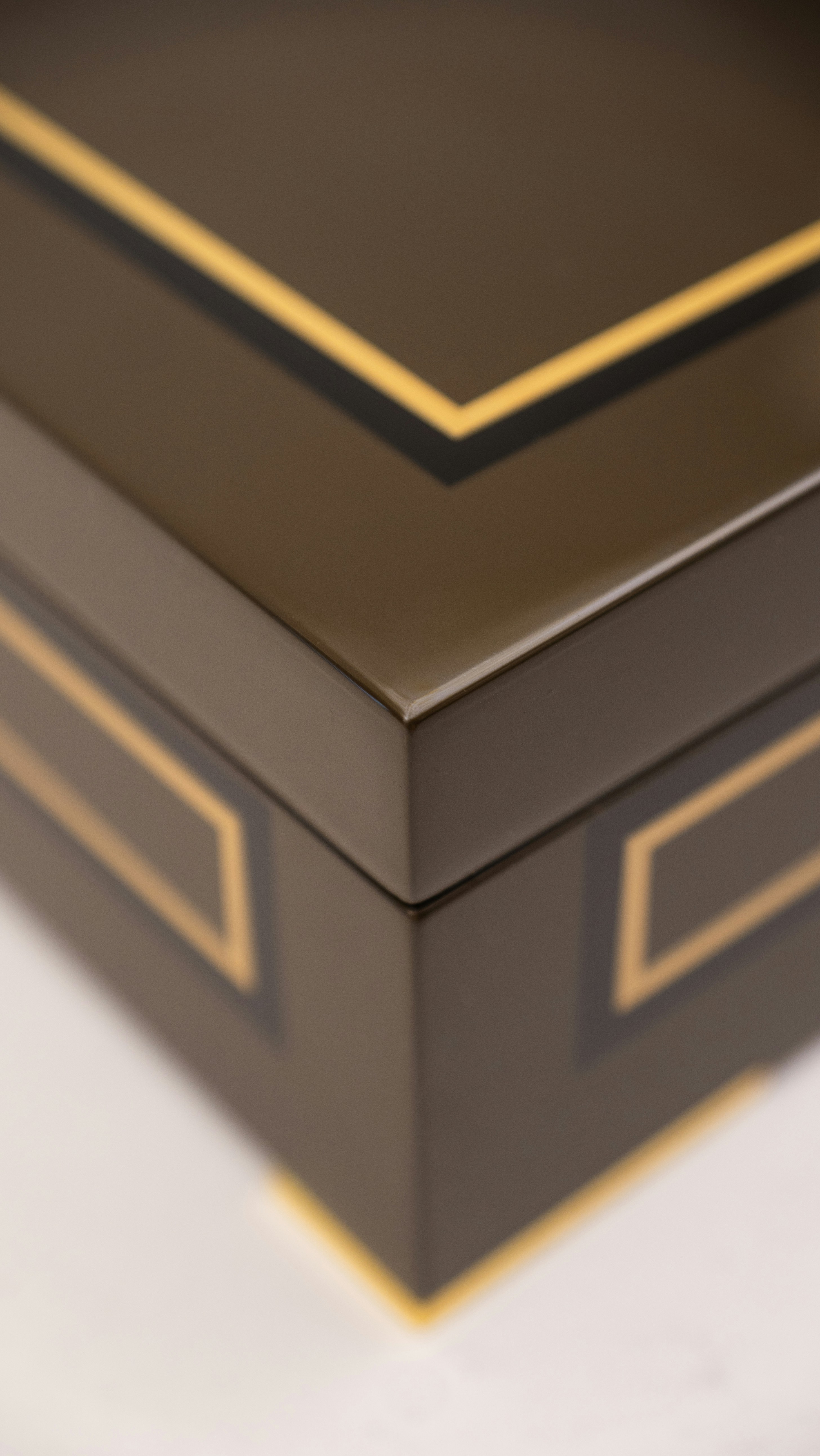 Close-up of a dark, elegant, decorative box.
