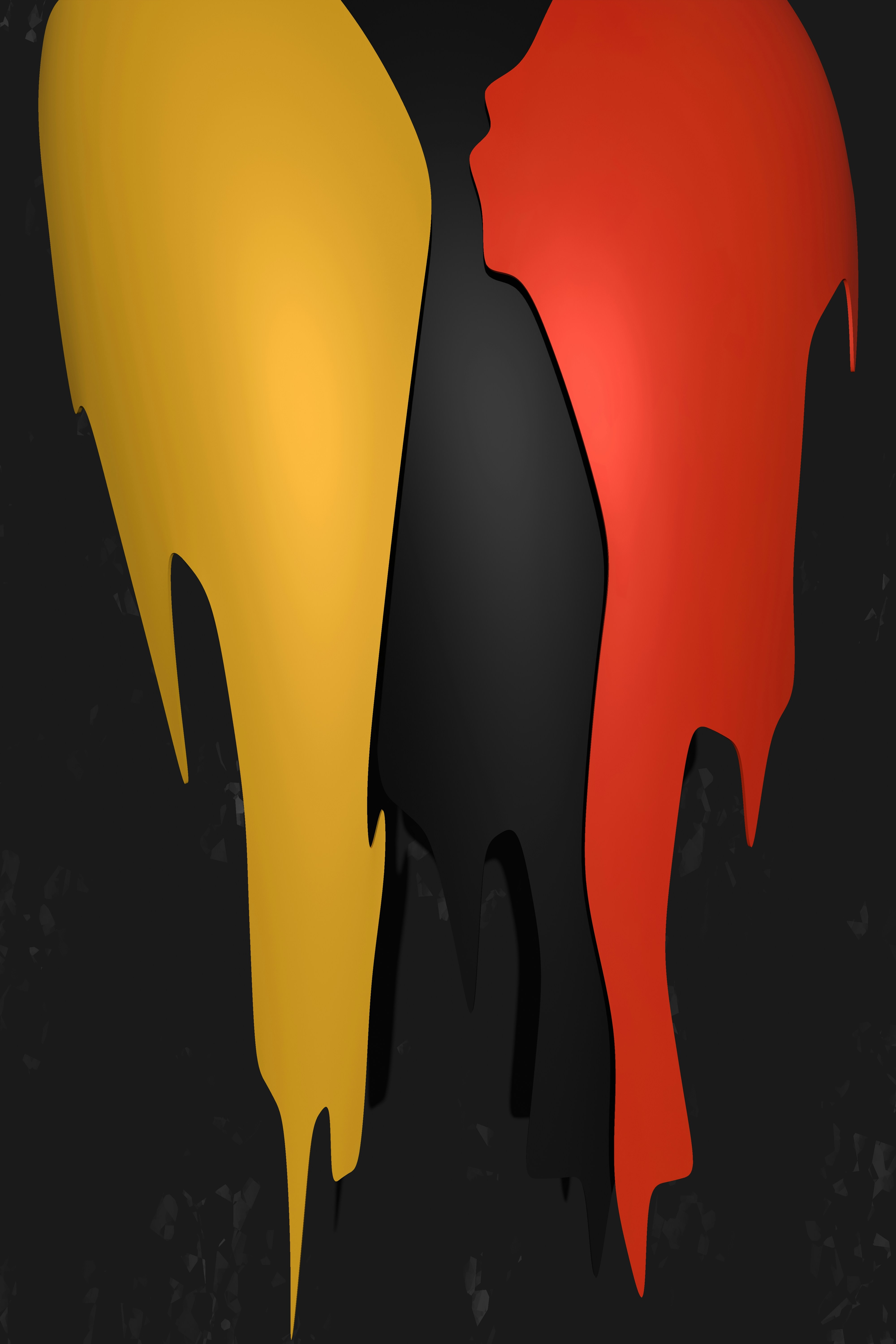 Abstract shapes in yellow, black, and red.