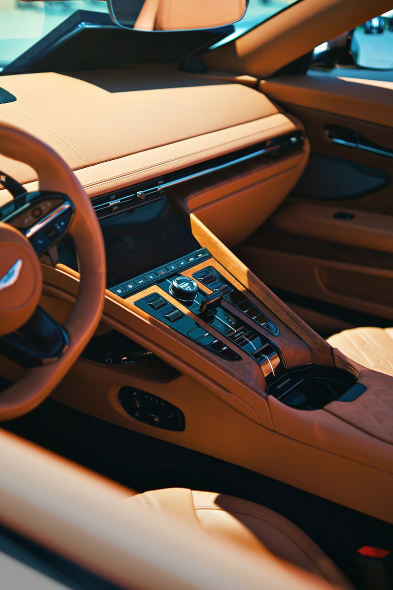 Luxury car interior with leather seats and control panel