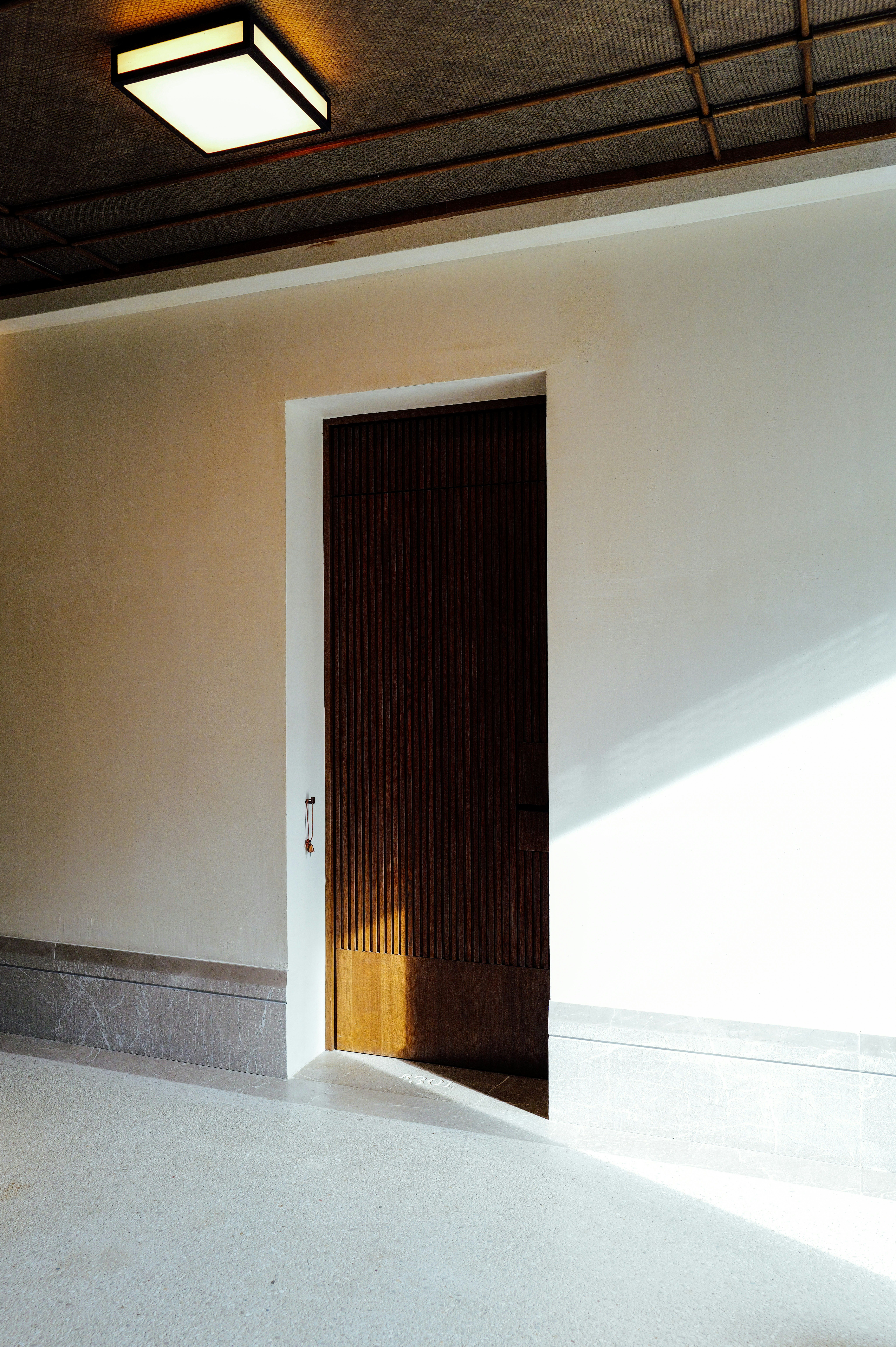 A door is illuminated by sunlight.