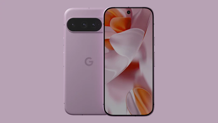 Google Pixel phone in a soft lavender colour