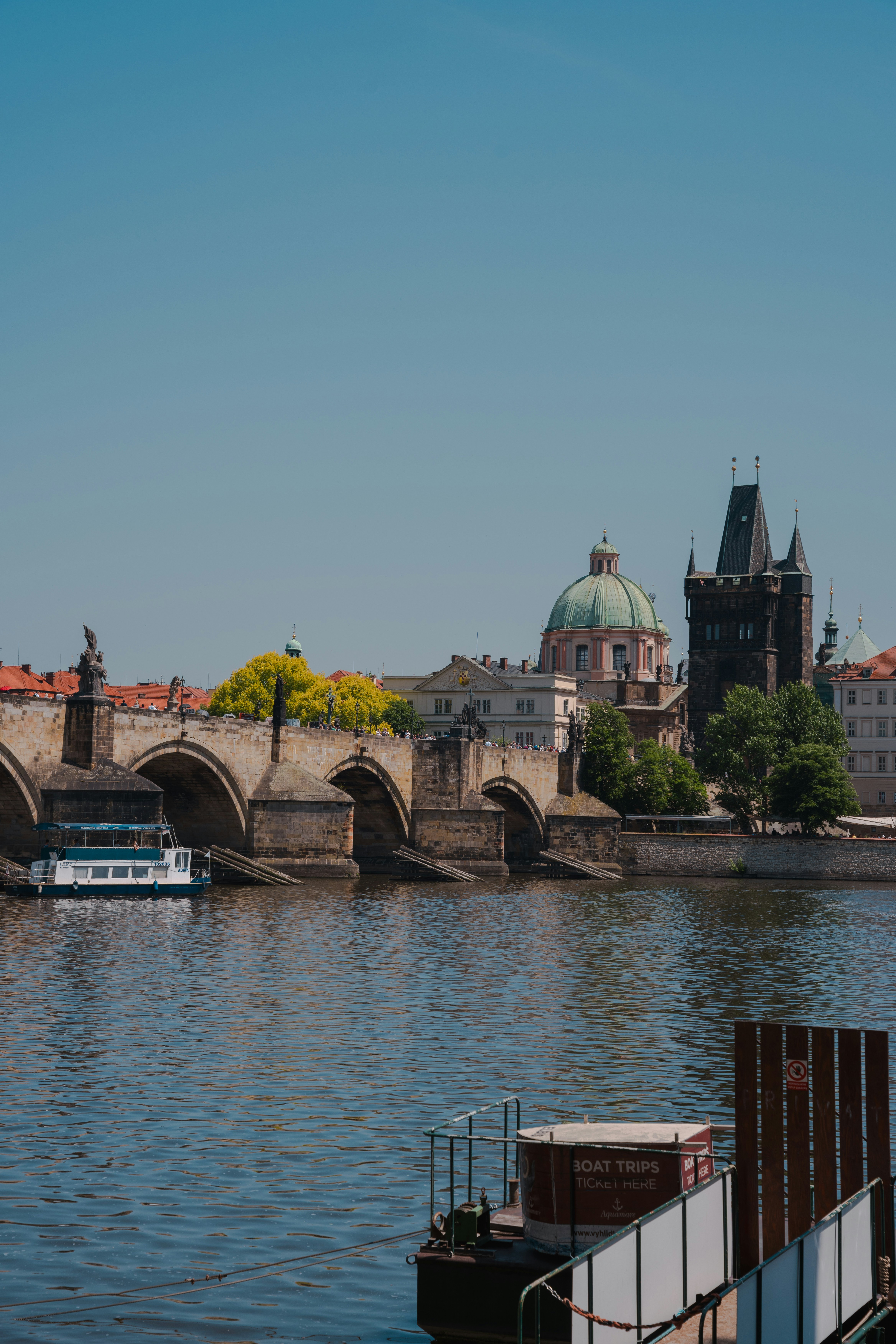 Charles bridge in prague on a sunny day.