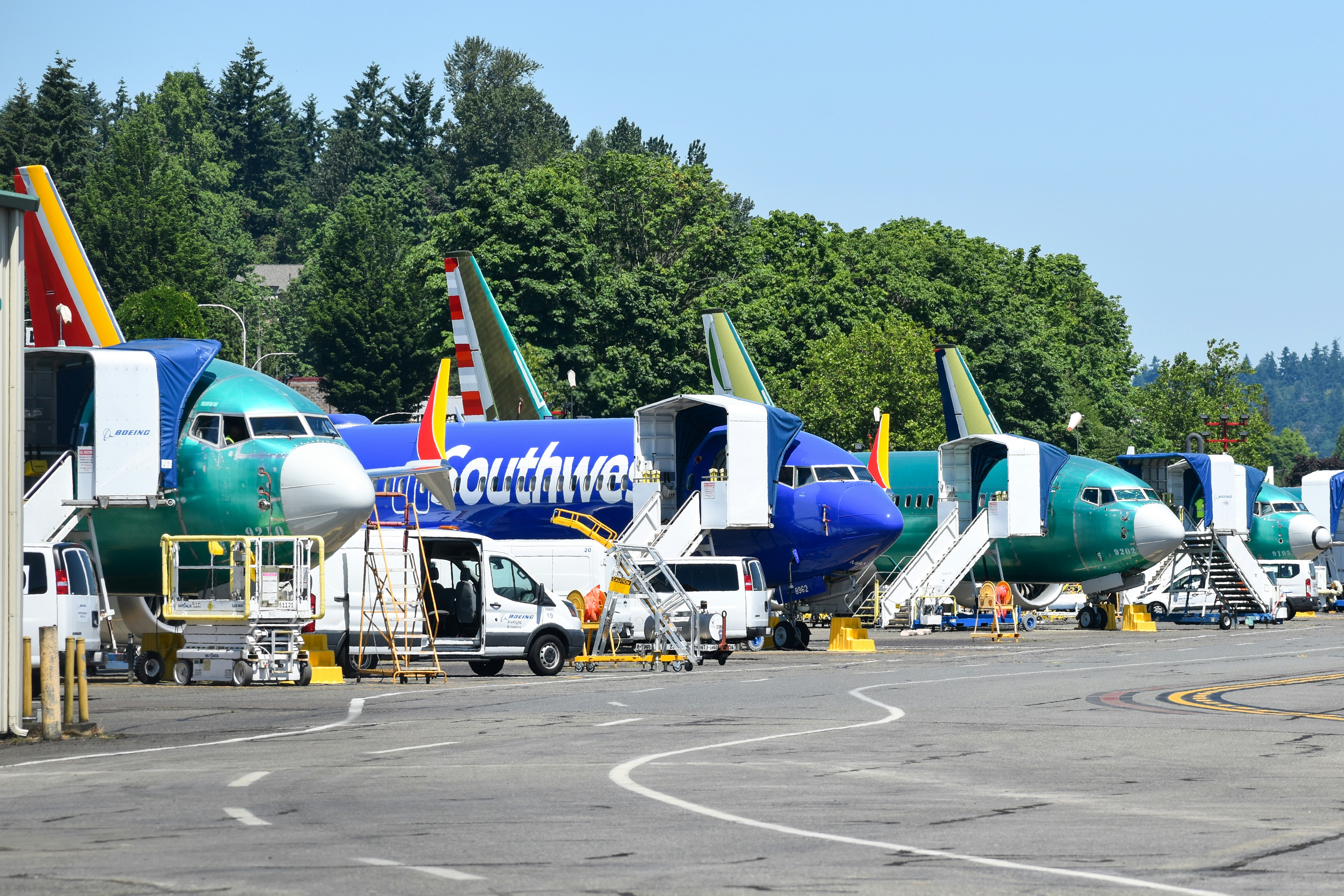 Southwest airlines planes parked and ready.