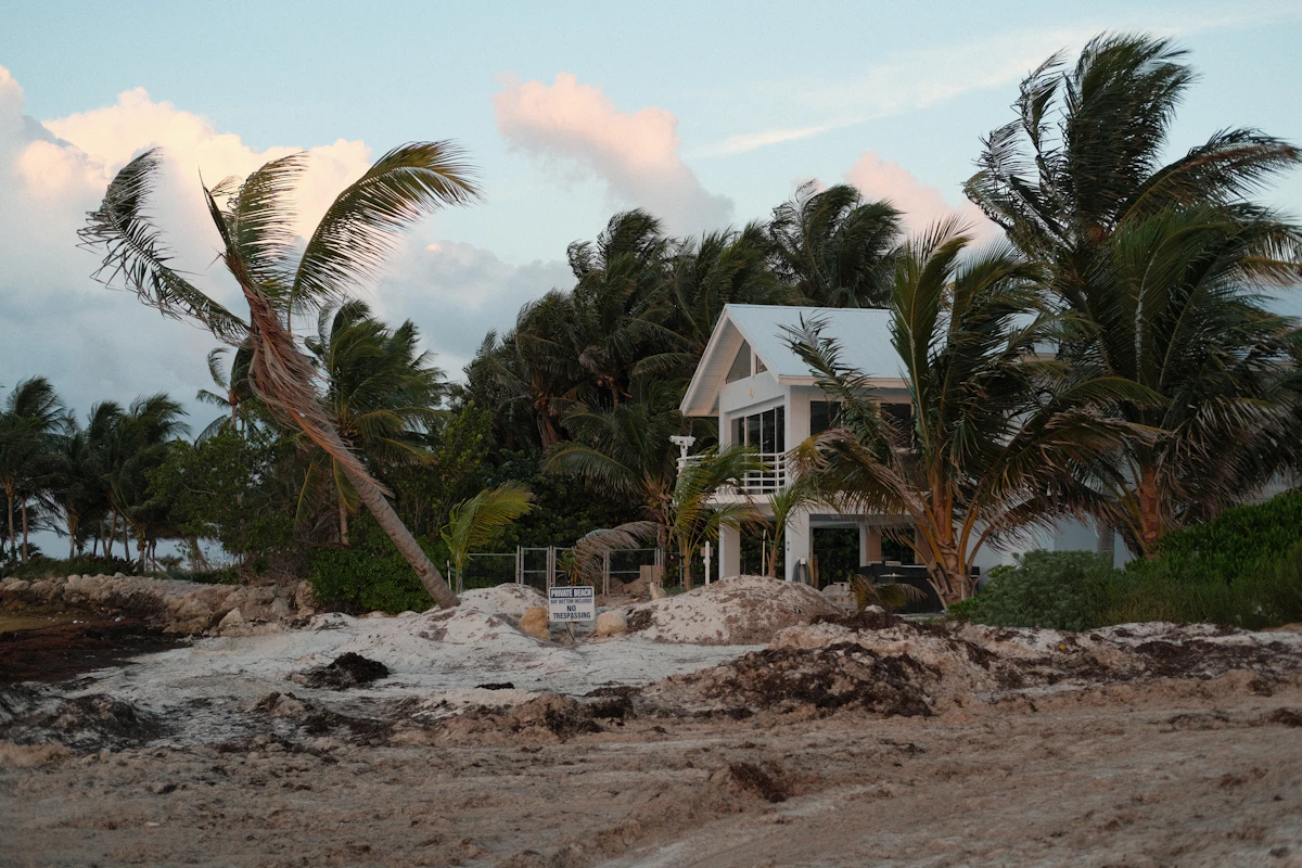 A beach house facing an incoming storm