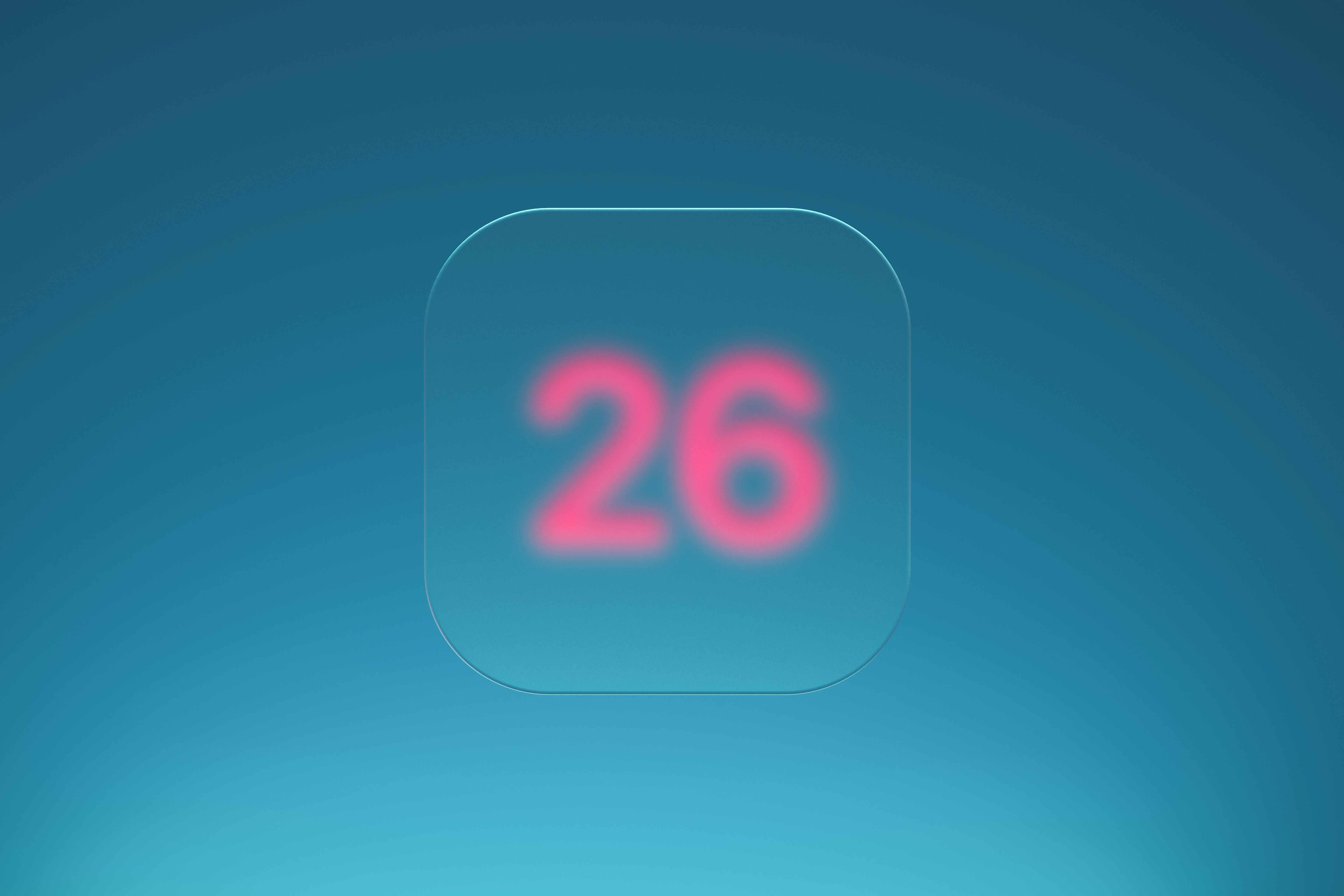 A glowing pink "26" sits within a square.