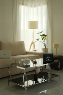 A cozy living room with bright sunlight.