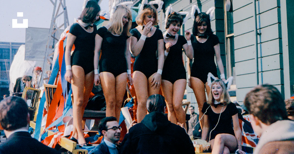 Women in bunny masks parade on a float. photo – Free Vintage Image on ...