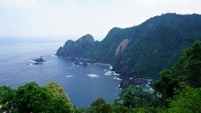 Rocky coastline meets the ocean.