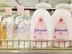 Johnson's baby oil and lotion are displayed.