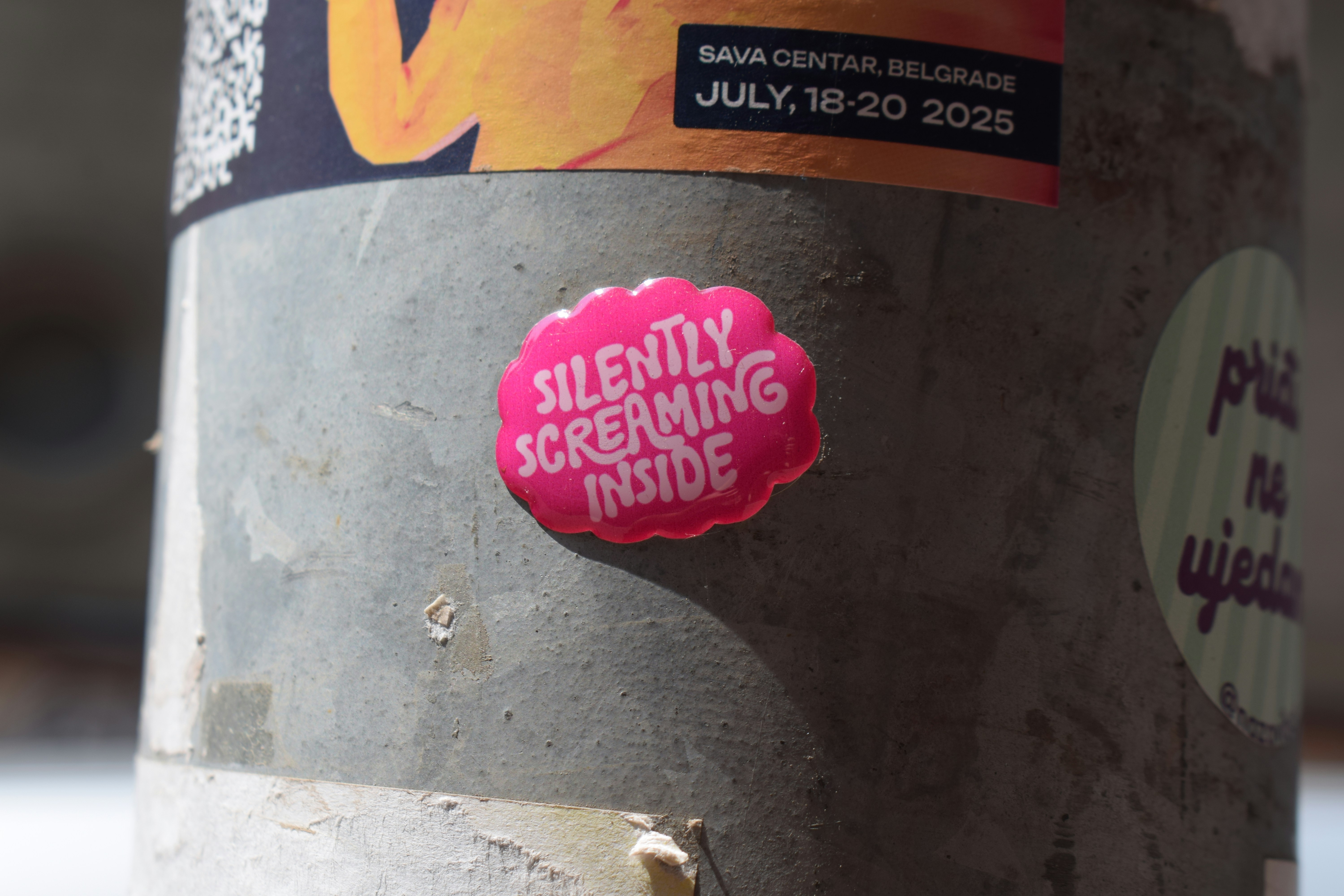 A sticker states "silently screaming inside."