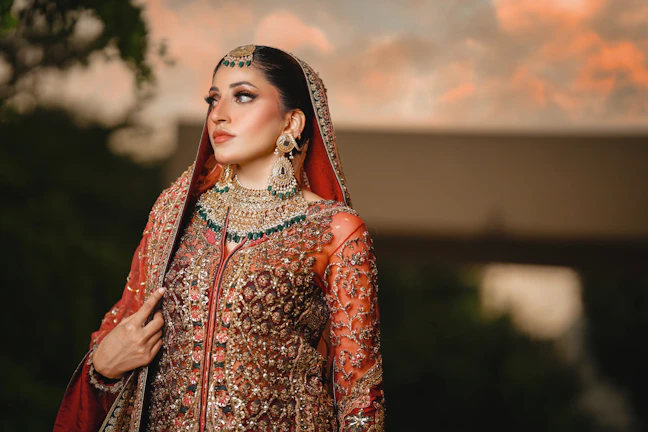 A beautiful bride in traditional wedding attire.