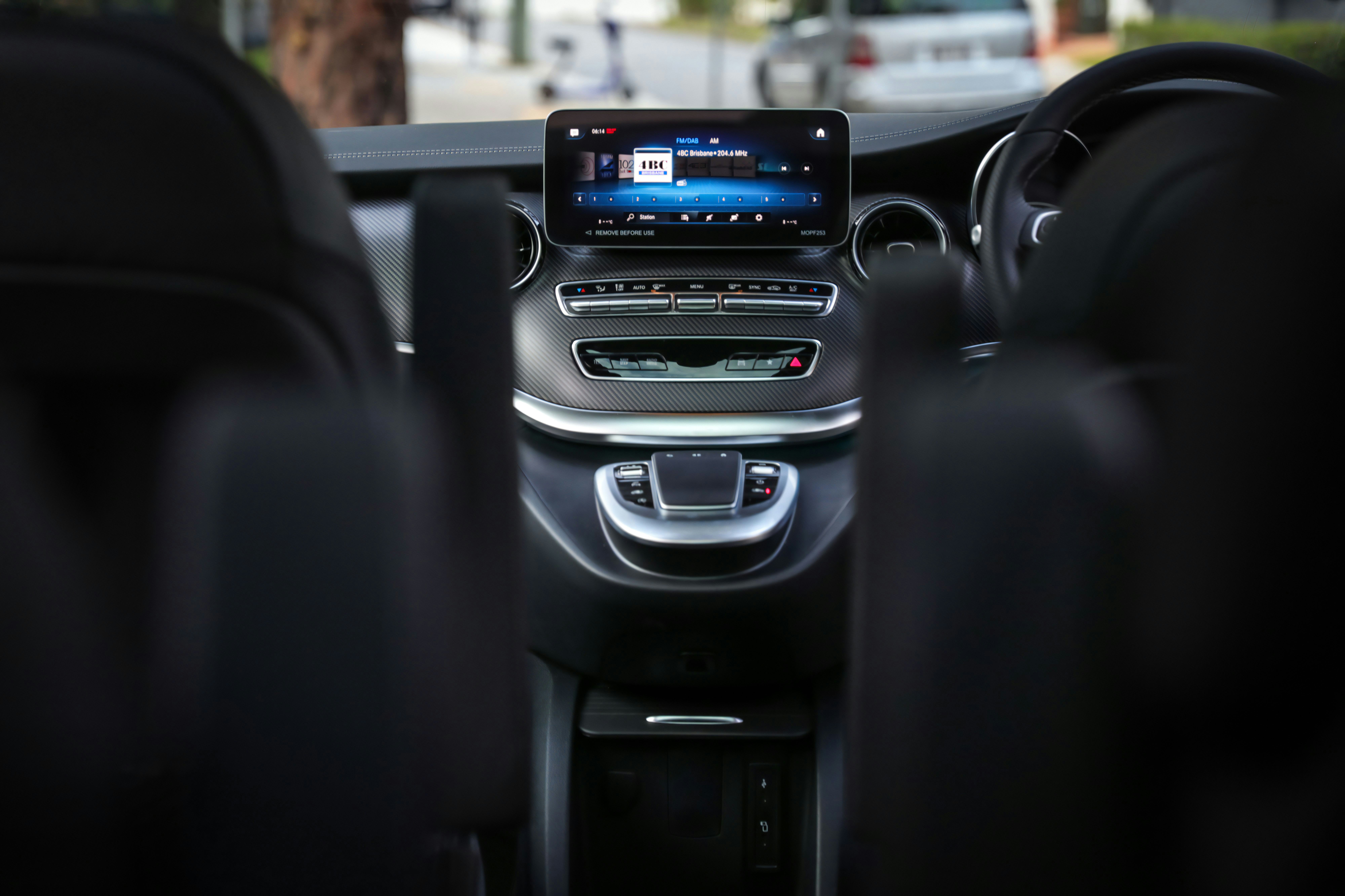 The car's dashboard with a display.