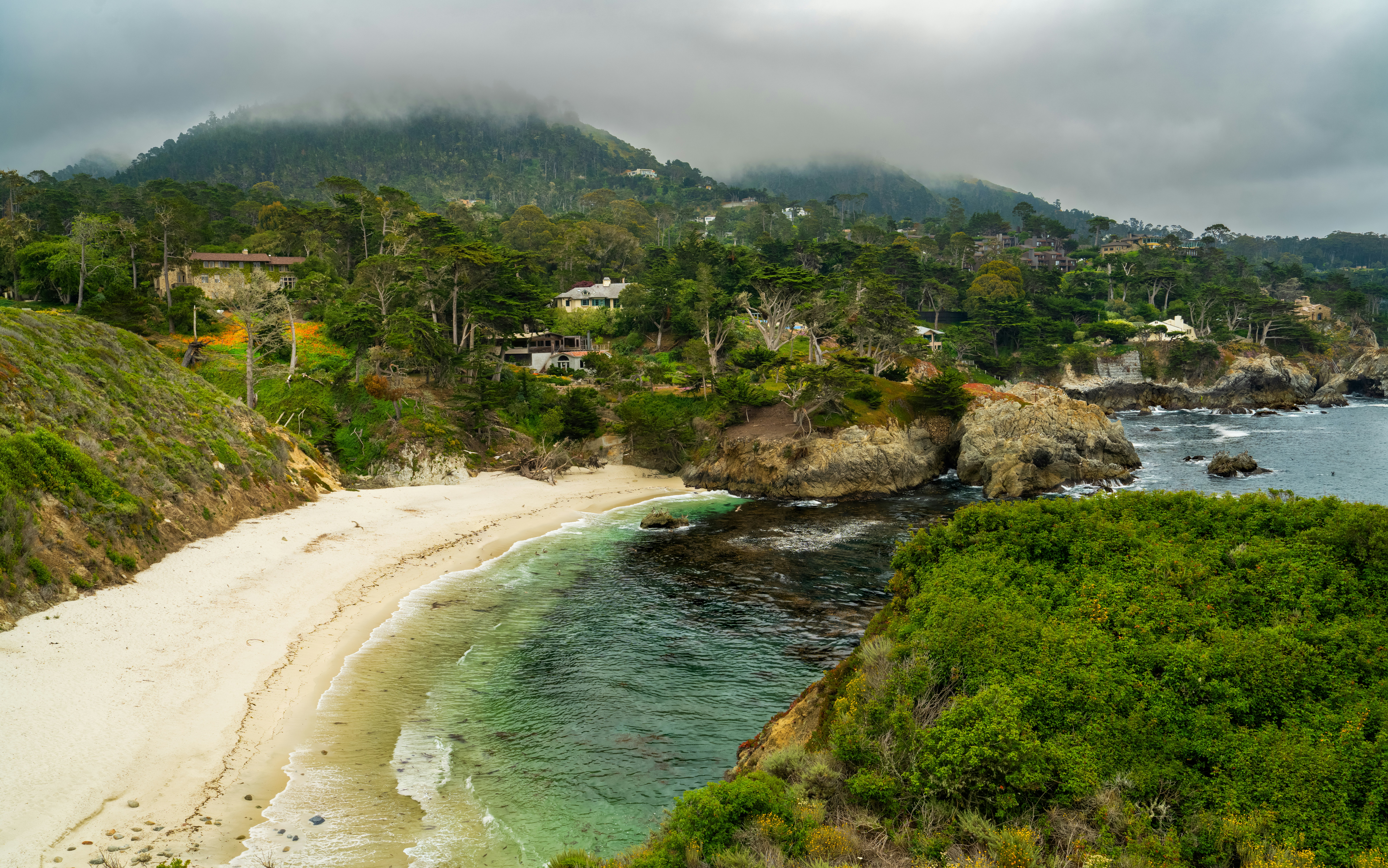 A picturesque beach nestled along a rocky coastline
