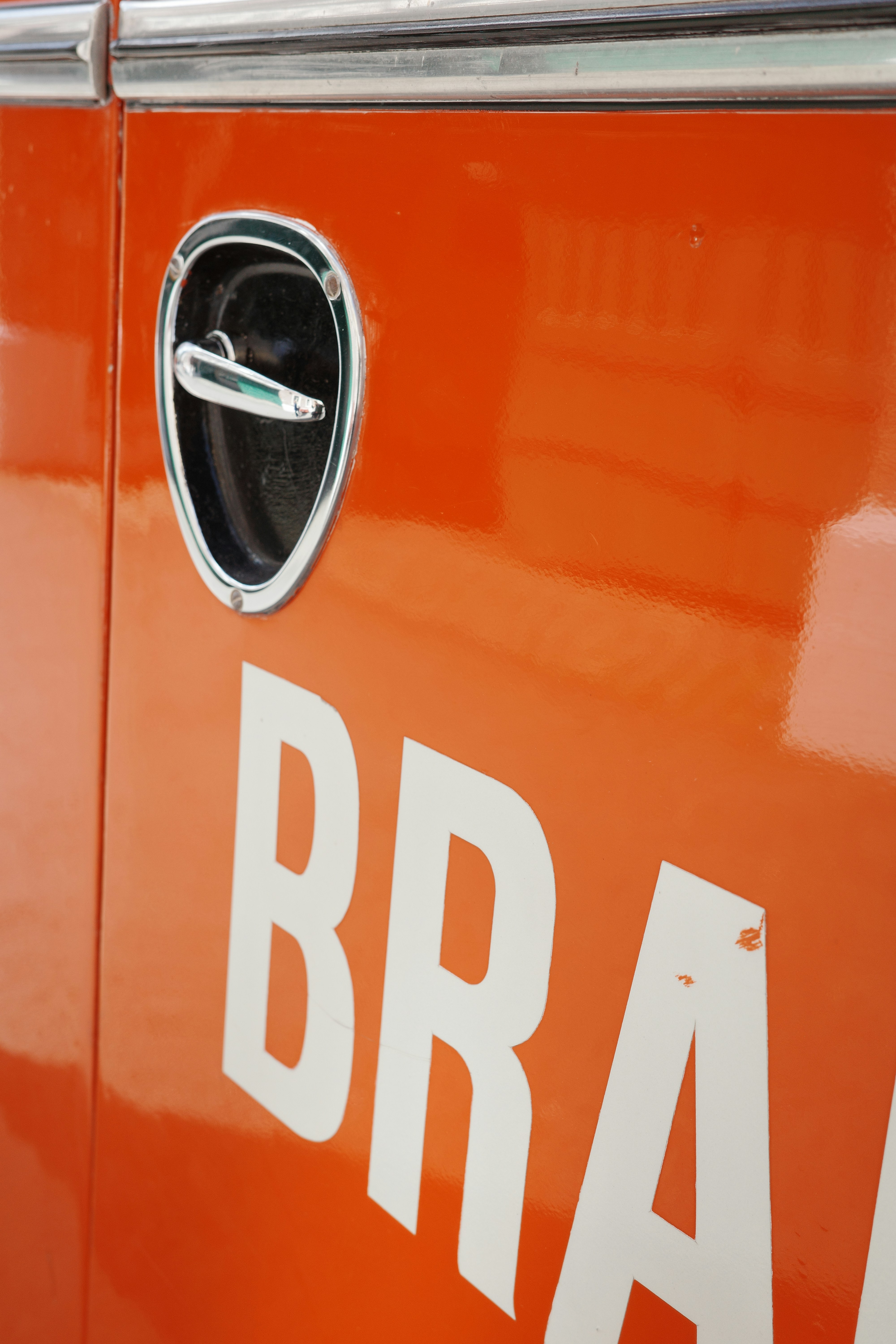 Fire truck's door with the word "bra".