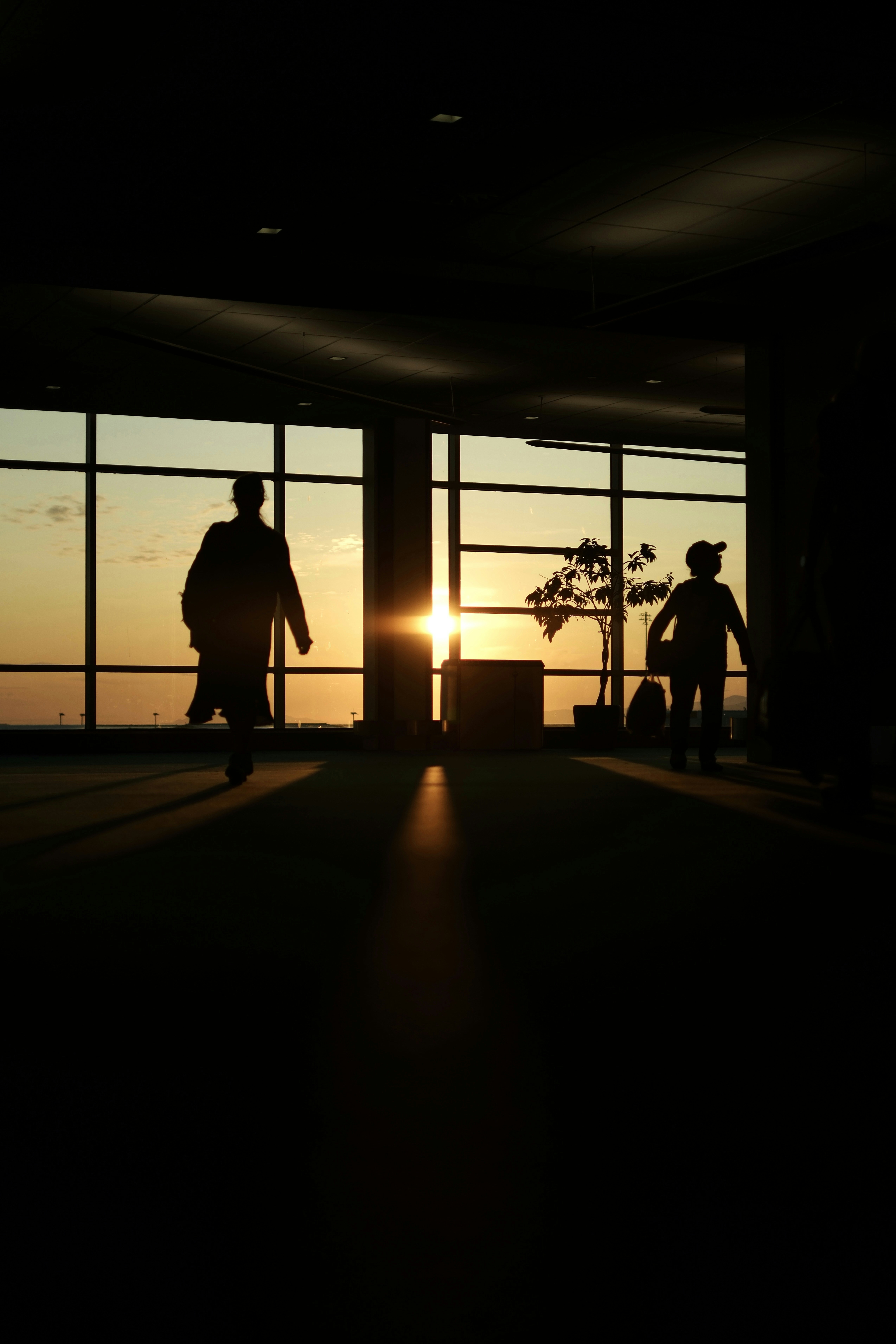 Silhouettes of people against a beautiful sunset.