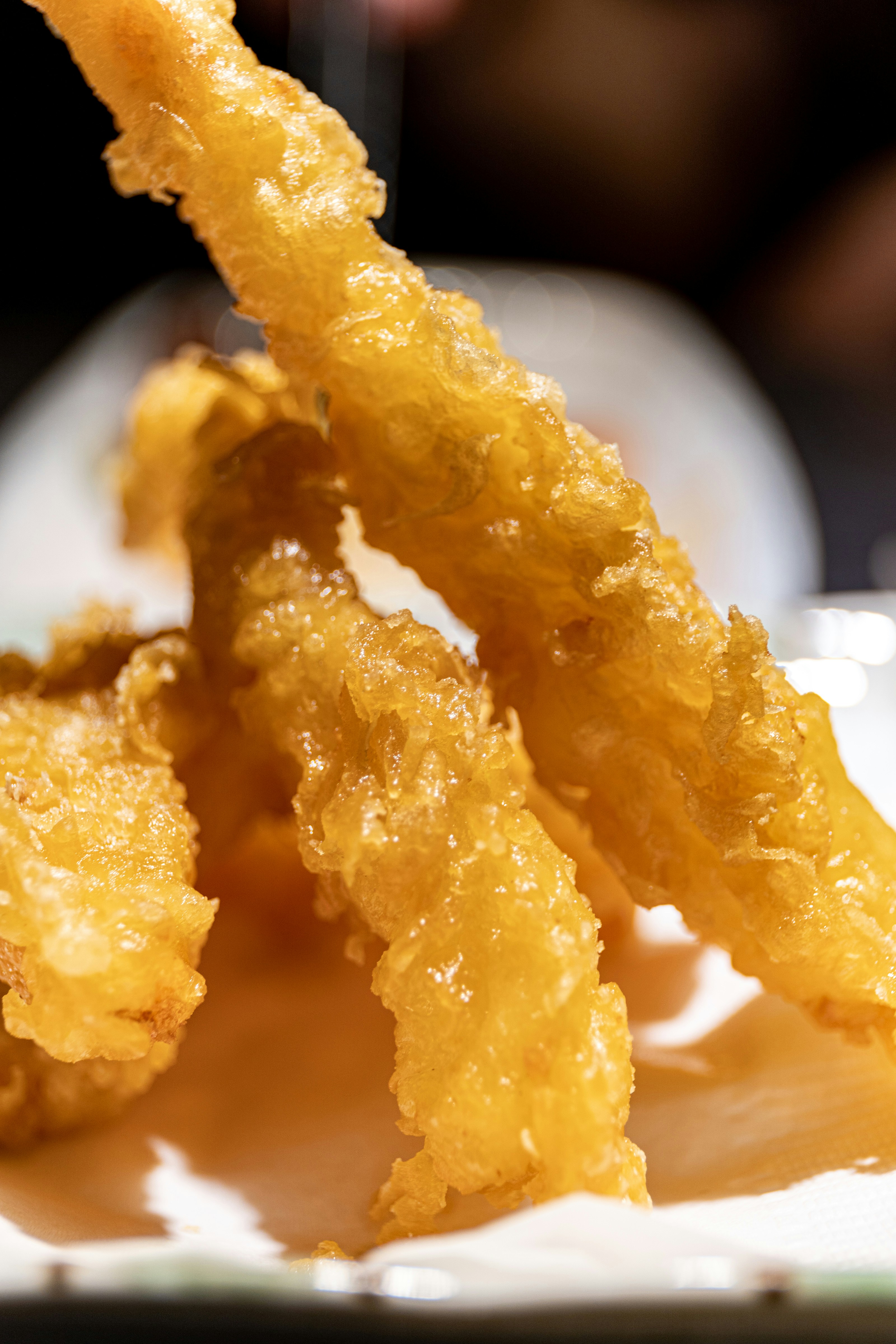 Crispy, golden tempura is displayed closely.