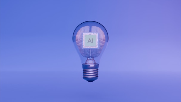 Artificial intelligence is represented by the lightbulb and brain.