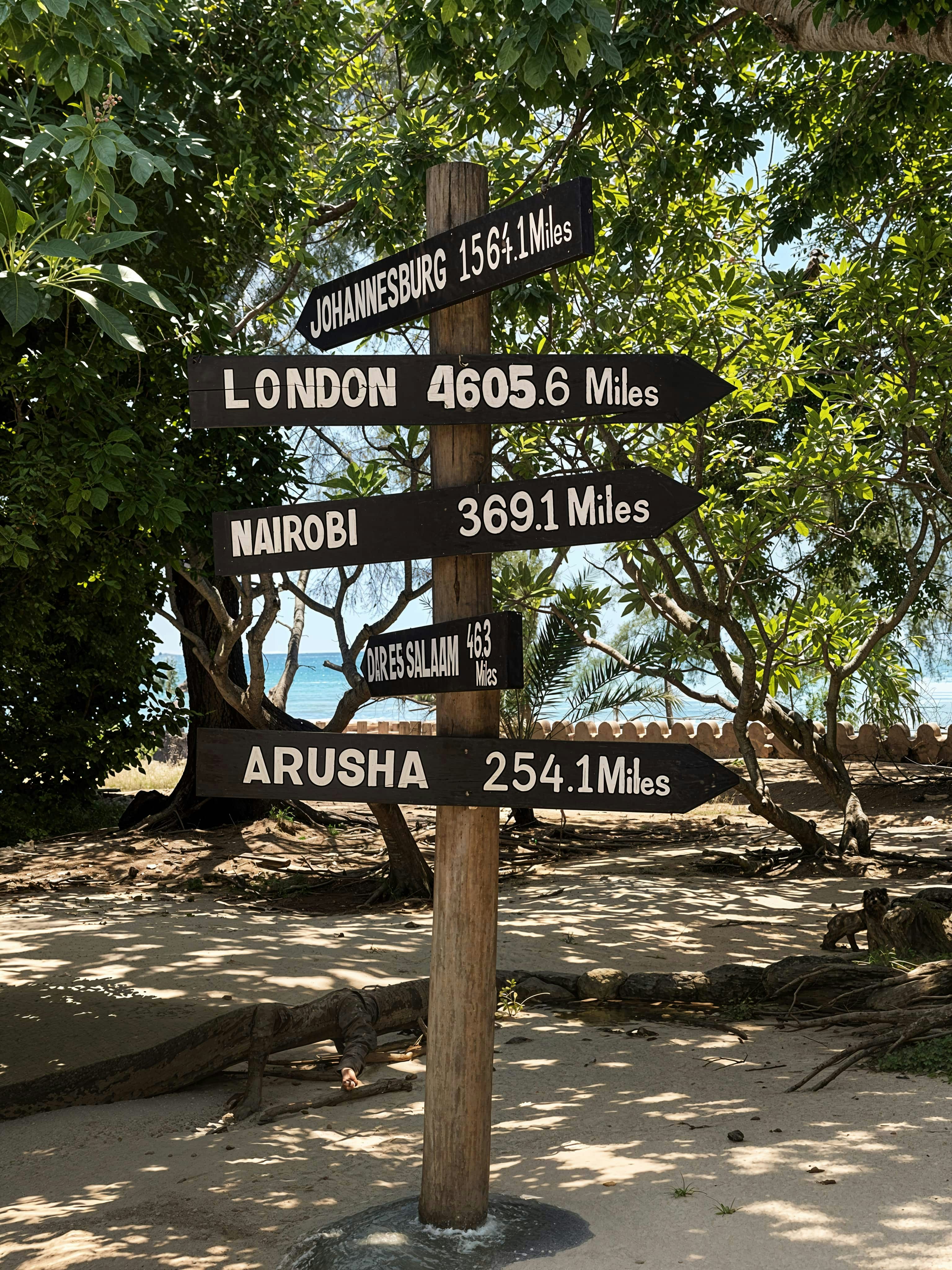 Signpost pointing towards various international locations.