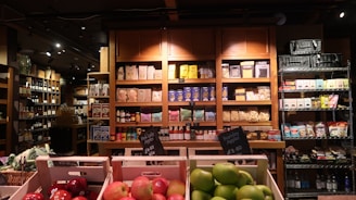 A grocery store displayed shelves of various products.